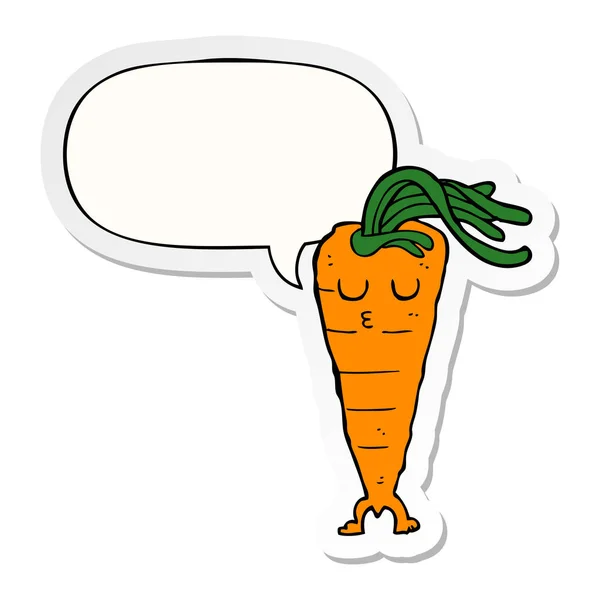 Cartoon wortel en toespraak bubble sticker — Stockvector