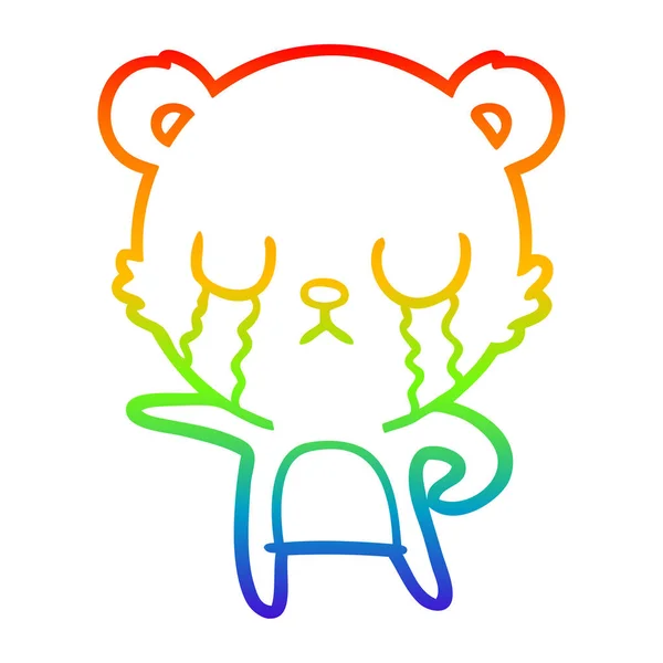 Rainbow gradient ligne dessin pleurer bande dessinée ours — Image vectorielle