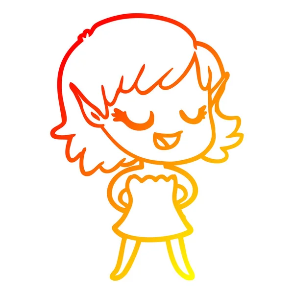 Linha gradiente quente desenho feliz cartoon elfo menina — Vetor de Stock