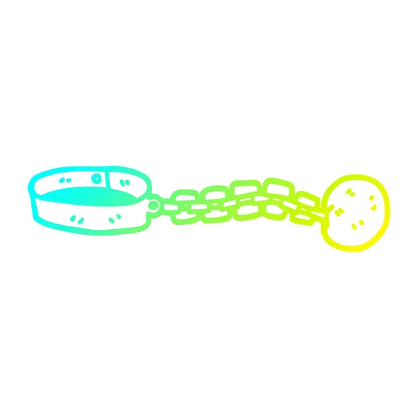 Línea de gradiente frío dibujo de dibujos animados de bola y cadena — Vector de stock