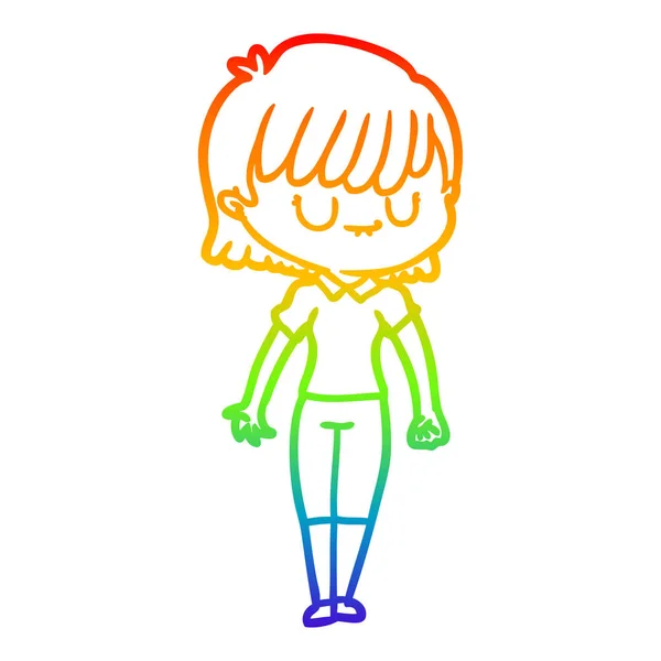 Arco iris gradiente línea dibujo dibujos animados mujer — Vector de stock