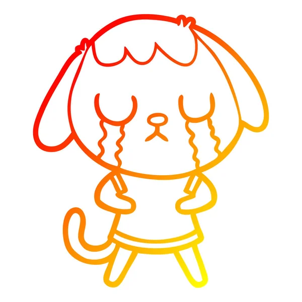 Warm gradient line drawing cute cartoon dog crying — Stock Vector