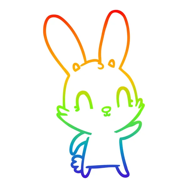 Rainbow gradient line drawing cute cartoon rabbit — Stock Vector