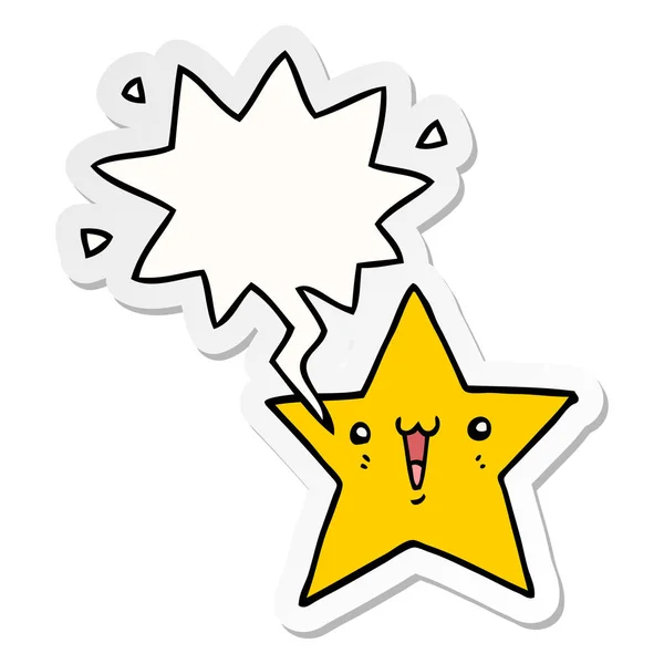Happy cartoon star and speech bubble sticker — Stock Vector