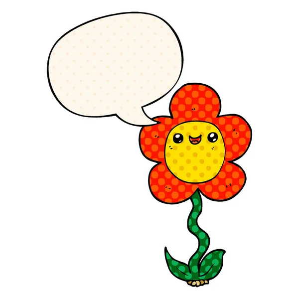Мультяшна квітка і мовна бульбашка в стилі коміксів — стоковий вектор