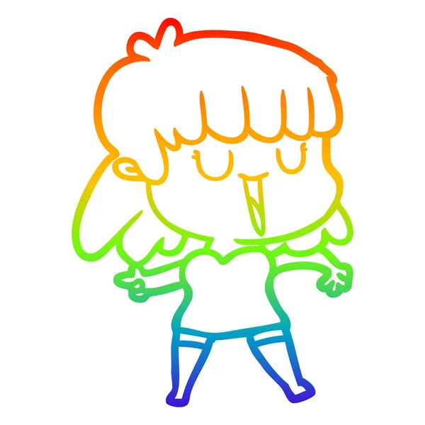 Arco iris gradiente línea dibujo dibujos animados mujer — Vector de stock