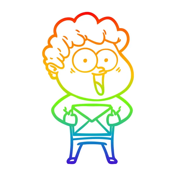 Regenboog gradiënt lijntekening cartoon gelukkig man — Stockvector