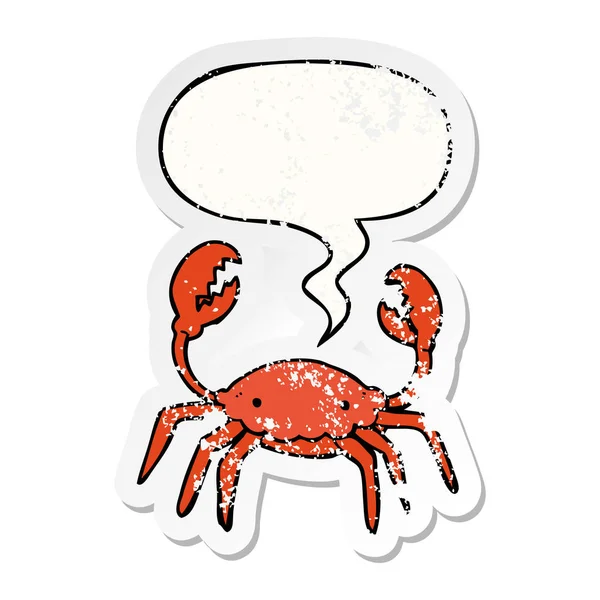 Tecknad krabba och pratbubbla nödställda klistermärke — Stock vektor