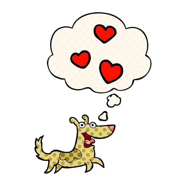 Cartoon hond met liefde harten en dacht bubble in Comic Book St — Stockvector