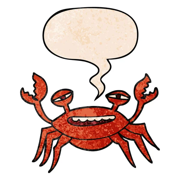 Cartoon crab and speech bubble in retro texture style — Stock Vector