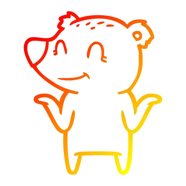 Linha gradiente quente desenho sorridente urso ombros encolhendo — Vetor de Stock