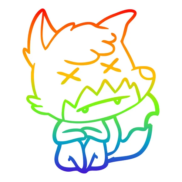 Rainbow gradient ligne dessin dessin animé mort renard — Image vectorielle