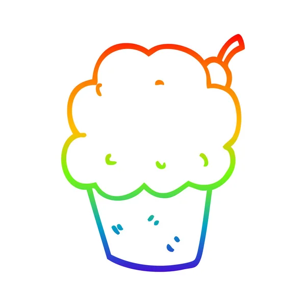 Arco iris gradiente línea dibujo dibujos animados cupcake — Vector de stock