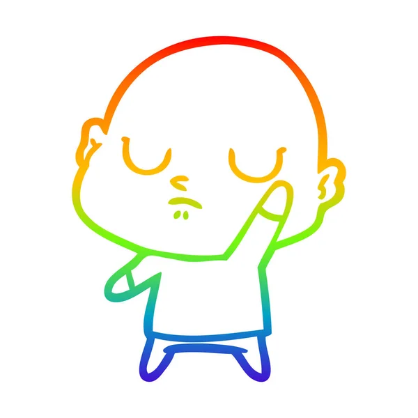 Rainbow gradient linje ritning tecknad skallig man — Stock vektor