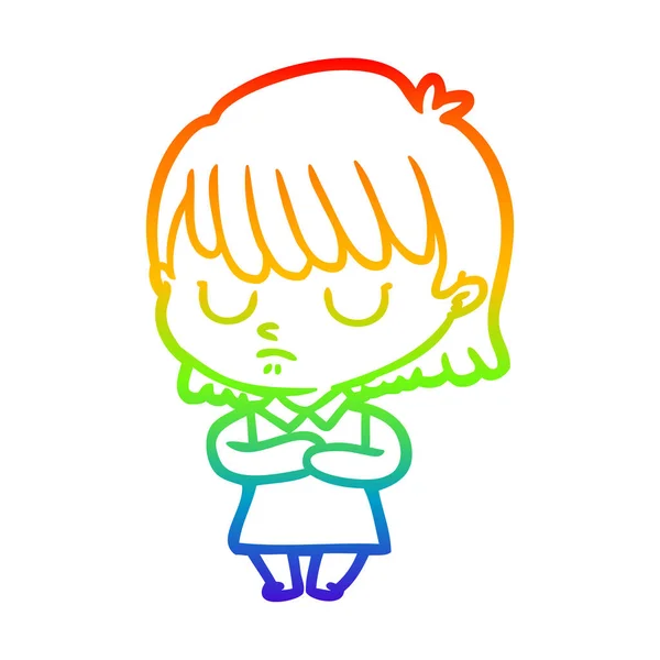 Linea gradiente arcobaleno disegno donna cartone animato — Vettoriale Stock
