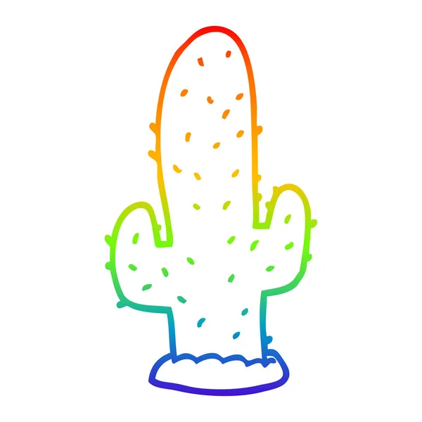 Regenbogen-Gradienten-Linie Zeichnung Karikatur Kaktus — Stockvektor