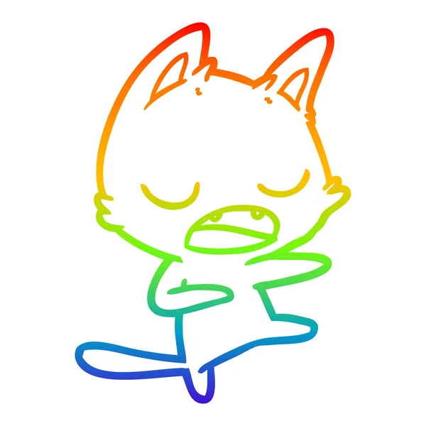 Arco iris gradiente línea dibujo hablando gato bailando — Vector de stock