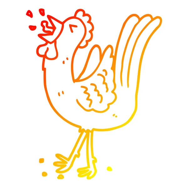 Warme kleurovergang lijntekening cartoon kraaiende cockerel — Stockvector
