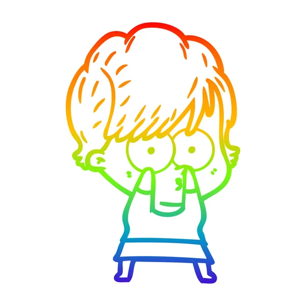 Regenboog gradiënt lijntekening cartoon vrouw — Stockvector