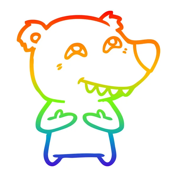 Arco-íris linha gradiente desenho cartoon urso polar mostrando dentes — Vetor de Stock