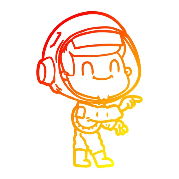 Warme kleurovergang lijntekening gelukkig cartoon astronaut man — Stockvector