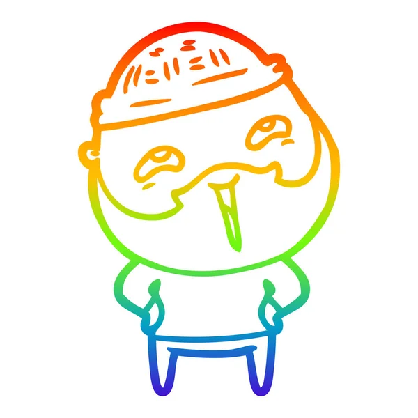 Rainbow gradien line drawing cartoon happy bearded man - Stok Vektor