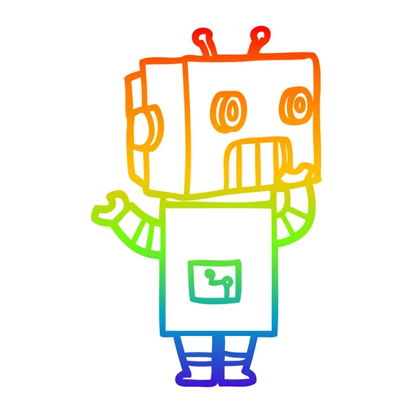 Rainbow gradient line drawing cartoon robot — Stock Vector