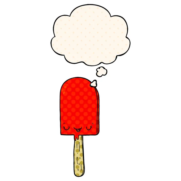 Cartoon Ice lolly en dacht bubble in Comic Book stijl — Stockvector