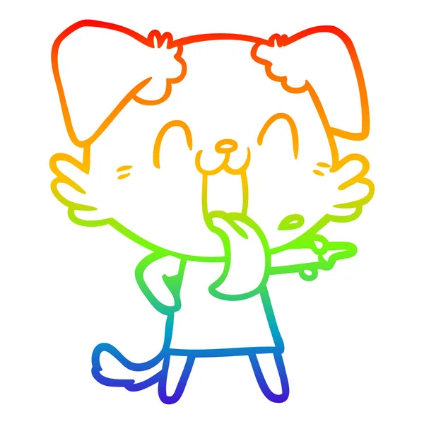 Rainbow gradient ligne dessin dessin animé haletant chien en robe — Image vectorielle