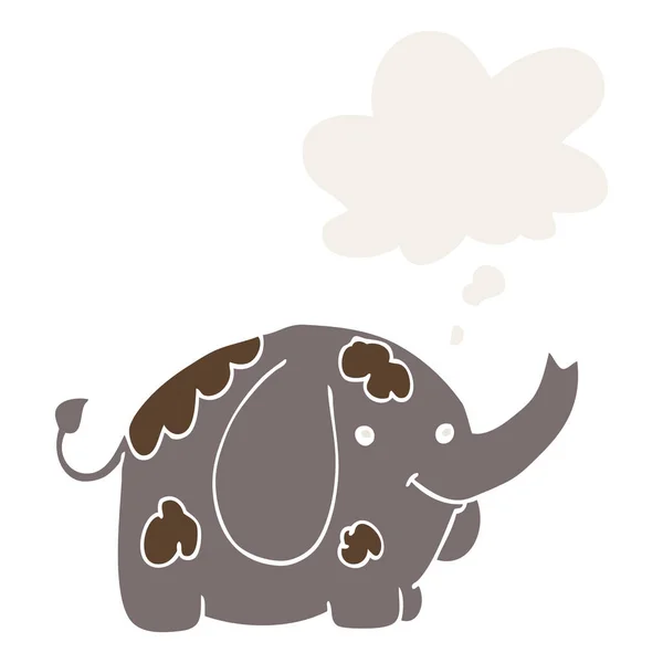 Elefante de dibujos animados y burbuja de pensamiento en estilo retro — Archivo Imágenes Vectoriales