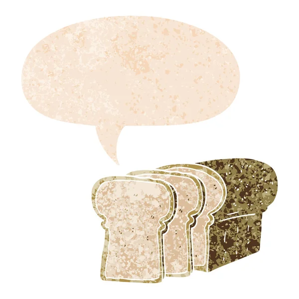 Κινούμενα σχέδια κομμένο ψωμί και φούσκα ομιλίας σε ρετρό στυλ υφή — Διανυσματικό Αρχείο