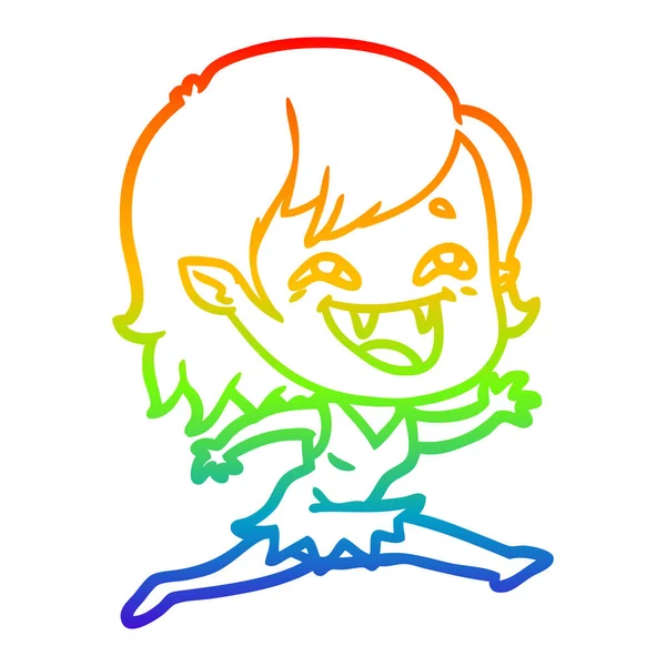 Rainbow gradient line drawing cartoon laughing vampire girl — Stock Vector