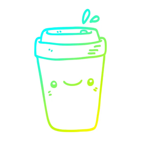 Línea de gradiente frío dibujo dibujos animados para llevar café — Vector de stock