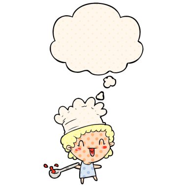 çizgi film şefi ve çizgi roman tarzında düşünce balonu