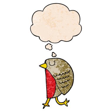 grunge doku desen tarzı karikatür kuş ve düşünce balonu