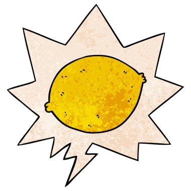 retro doku tarzında karikatür limon ve konuşma balonu