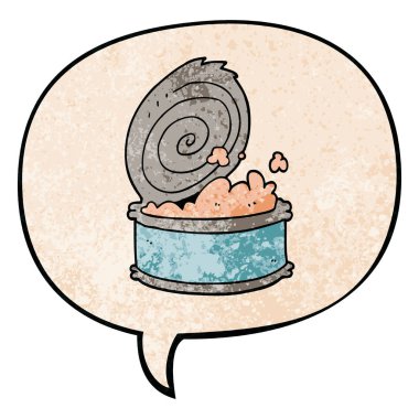 retro doku tarzında karikatür konserve balık ve konuşma balonu