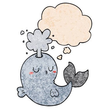 karikatür balina spouting su ve grunge textur düşünce balonu