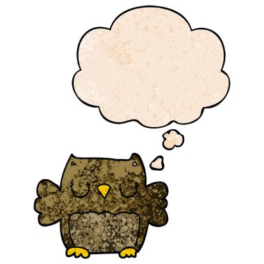 sevimli karikatür baykuş ve grunge doku desen st düşünce balonu