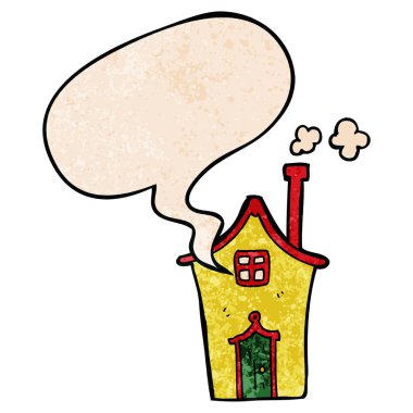 retro doku tarzında karikatür evi ve konuşma balonu