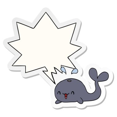 karikatür mutlu balina ve konuşma kabarcık etiket