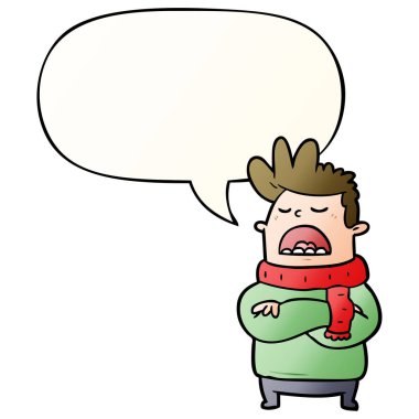 kış giysileri ve smo konuşma kabarcığı karikatür çirkin adam