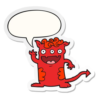karikatür halloween canavar ve konuşma kabarcık etiket