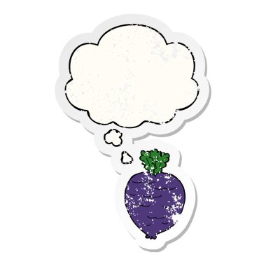 bir sıkıntılı yıpranmış s olarak karikatür kök sebze ve düşünce balonu