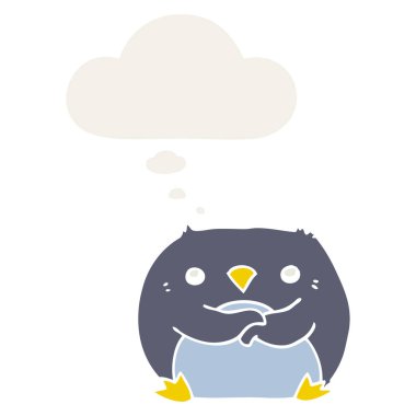 karikatür penguen ve retro tarzı düşünce kabarcık