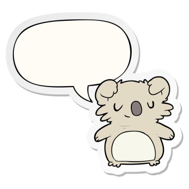 sevimli karikatür koala ve konuşma kabarcık etiket