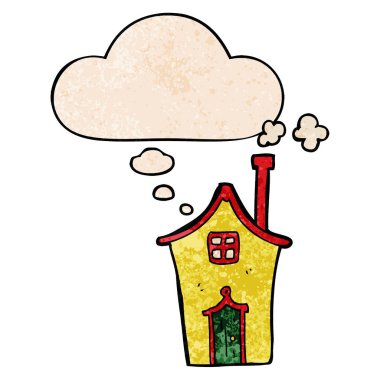 karikatür ev ve grunge doku desen tarzında düşünce balonu