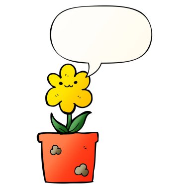 karikatür ev bitki ve konuşma balonu pürüzsüz degrade tarzında