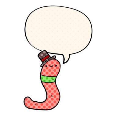 çizgi roman tarzında sevimli karikatür solucan ve konuşma balonu