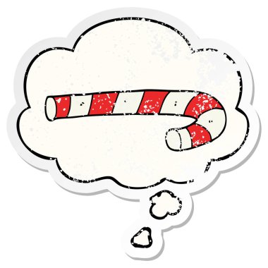 karikatür şeker kamışı ve sıkıntılı bir yıpranmış sopa olarak kabarcık düşünce